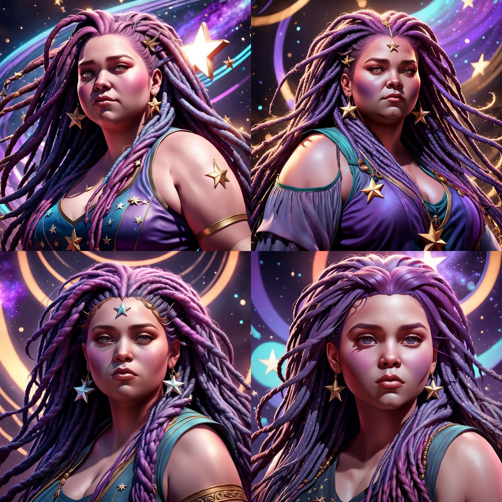 Make a plus size chubby slim thick female with long purple dreadlocks and  turn her in to a star on stage - AI Generated Artwork - NightCafe Creator