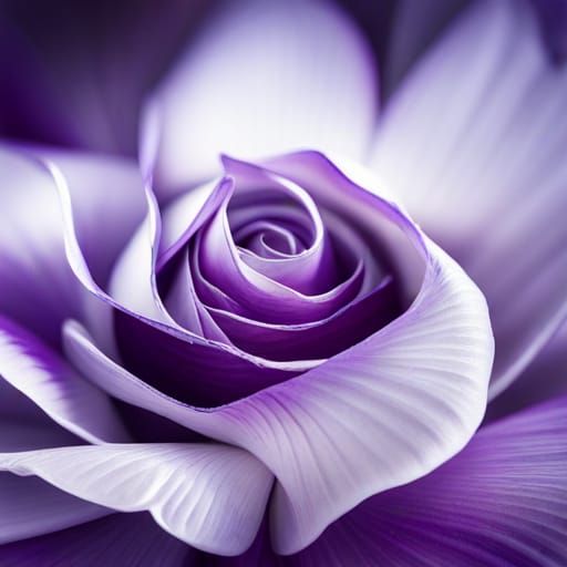 Stunning, highly detailed photo of white rose petals with purple tips
