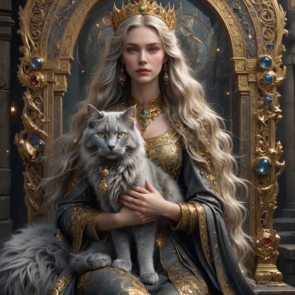 An extremely beautiful girl with long fair hair holds her bi...