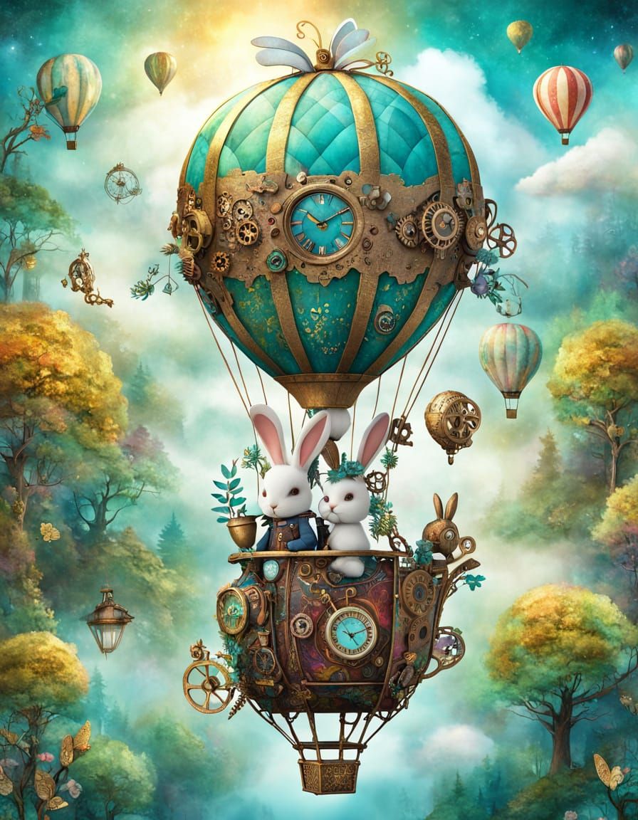 Hot Air Balloon with woodland creature mixed media creation   by @Andrea