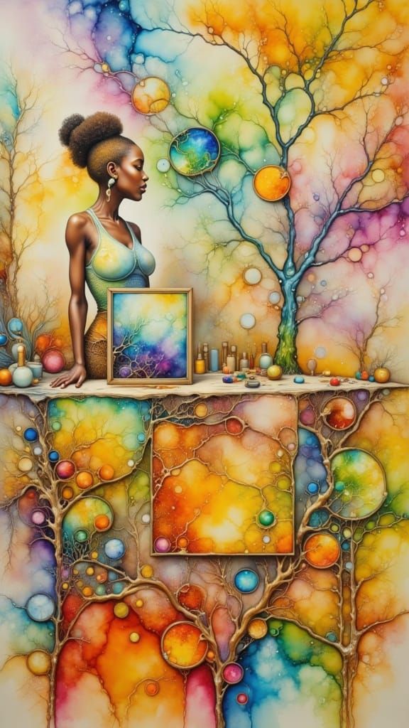 <lora:Alcoholic Inks:1.0> <lora:Liquid Ink Flux:1.0> <lora:hyperkraximalismus:1.0> <lora:PR AlcoholWCGlass:1.0> Reality meets the fantasy of...