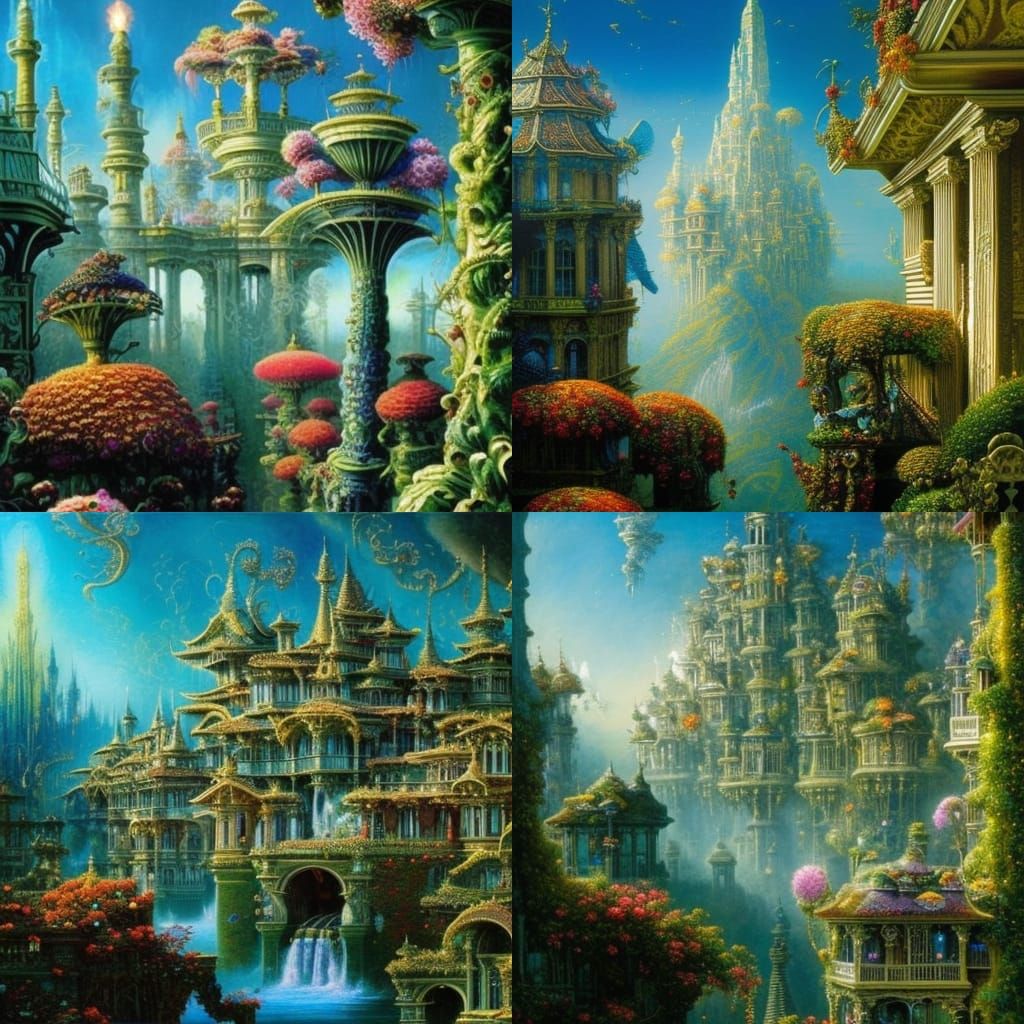 beautiful highly detailed houses up in the sky with lots of large ...