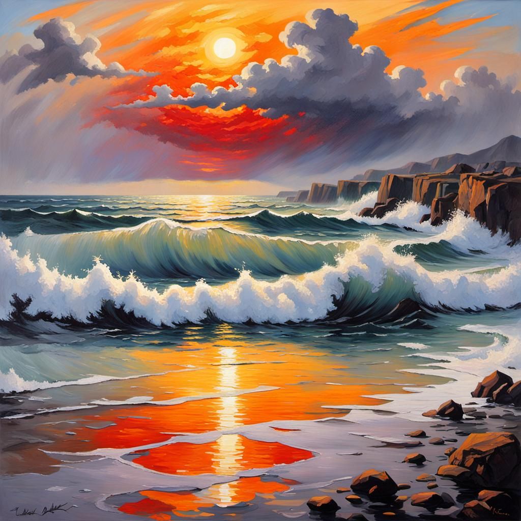 Seascape After Rain in Impressionistic Style