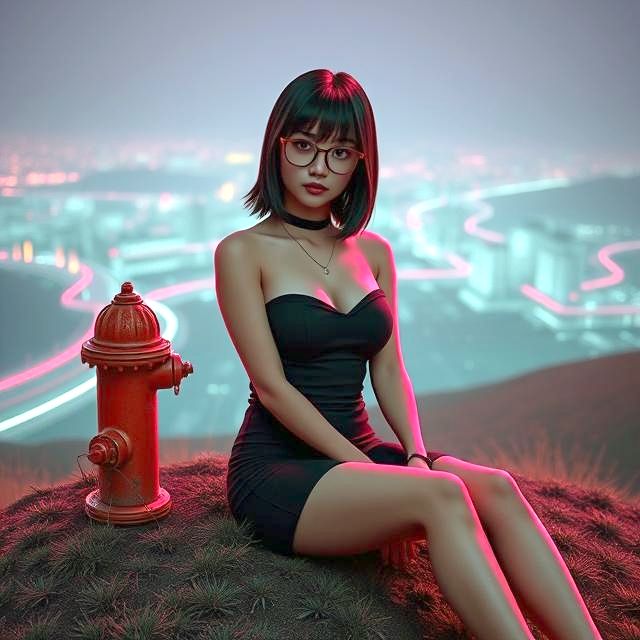 On a hill with a hydrant