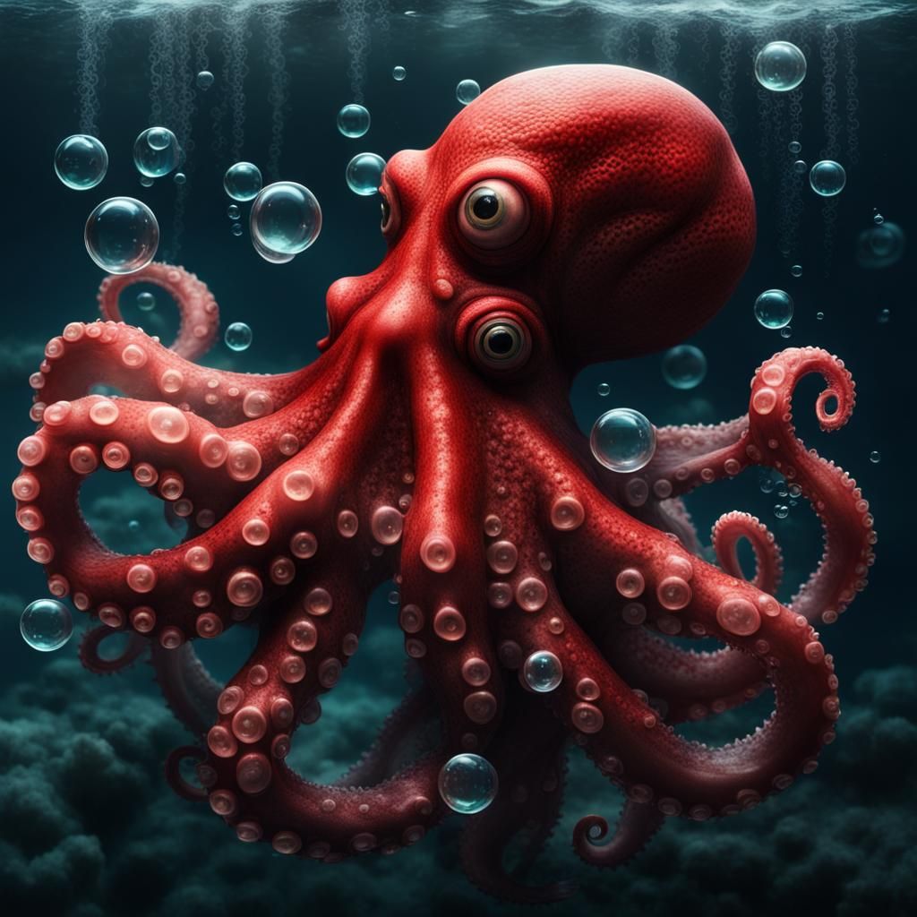 Creepy red octopus in the black sea - AI Generated Artwork - NightCafe ...