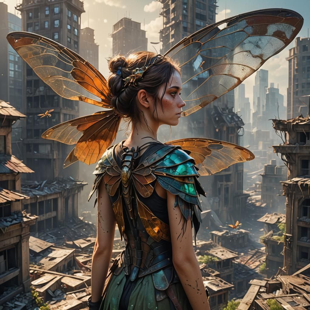 Fairy on Ruined Skyscraper: Fantasy Concept Art