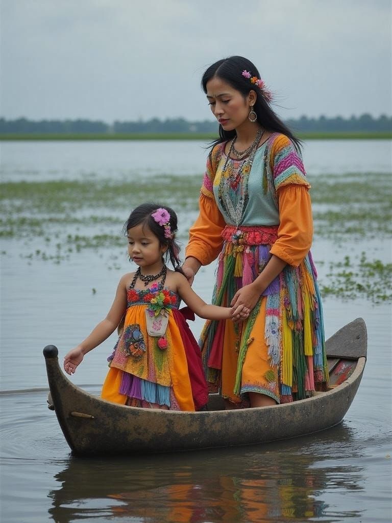 Indigenous Mother and Child in Traditional Attire