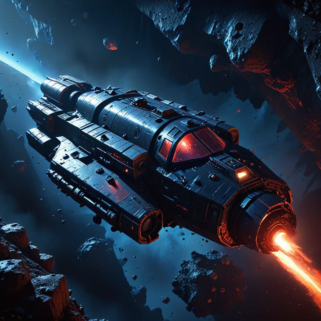 abandonned eerie rocket ship in an asteroid belt  by @aradama