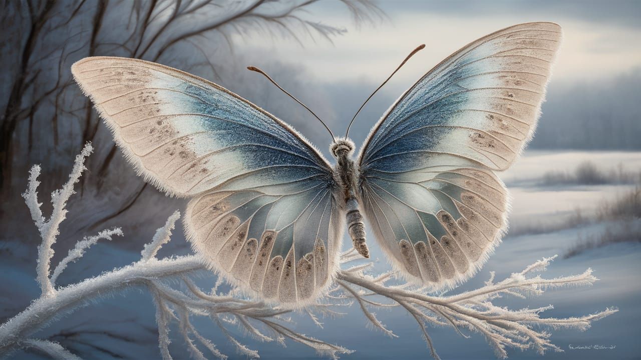 a frost saphire butterfly intricate realistic  by @olathf