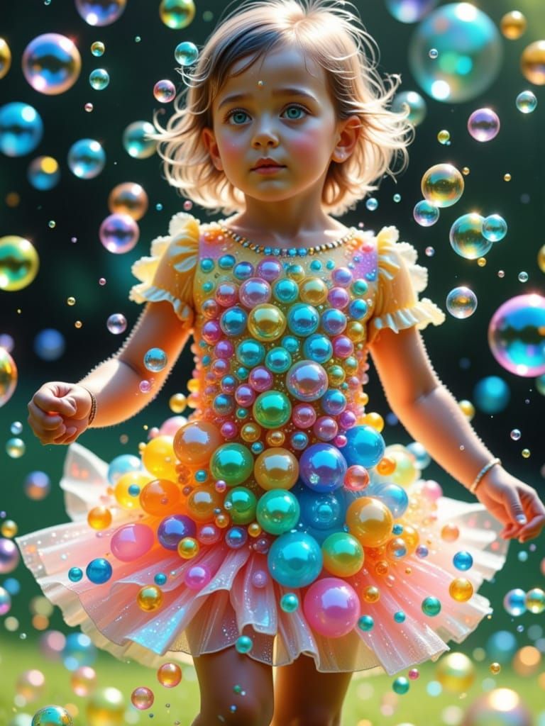 million bubbles, a child with a bubbles-dress<lora:Zeste-Citron Bubble1:1.0>