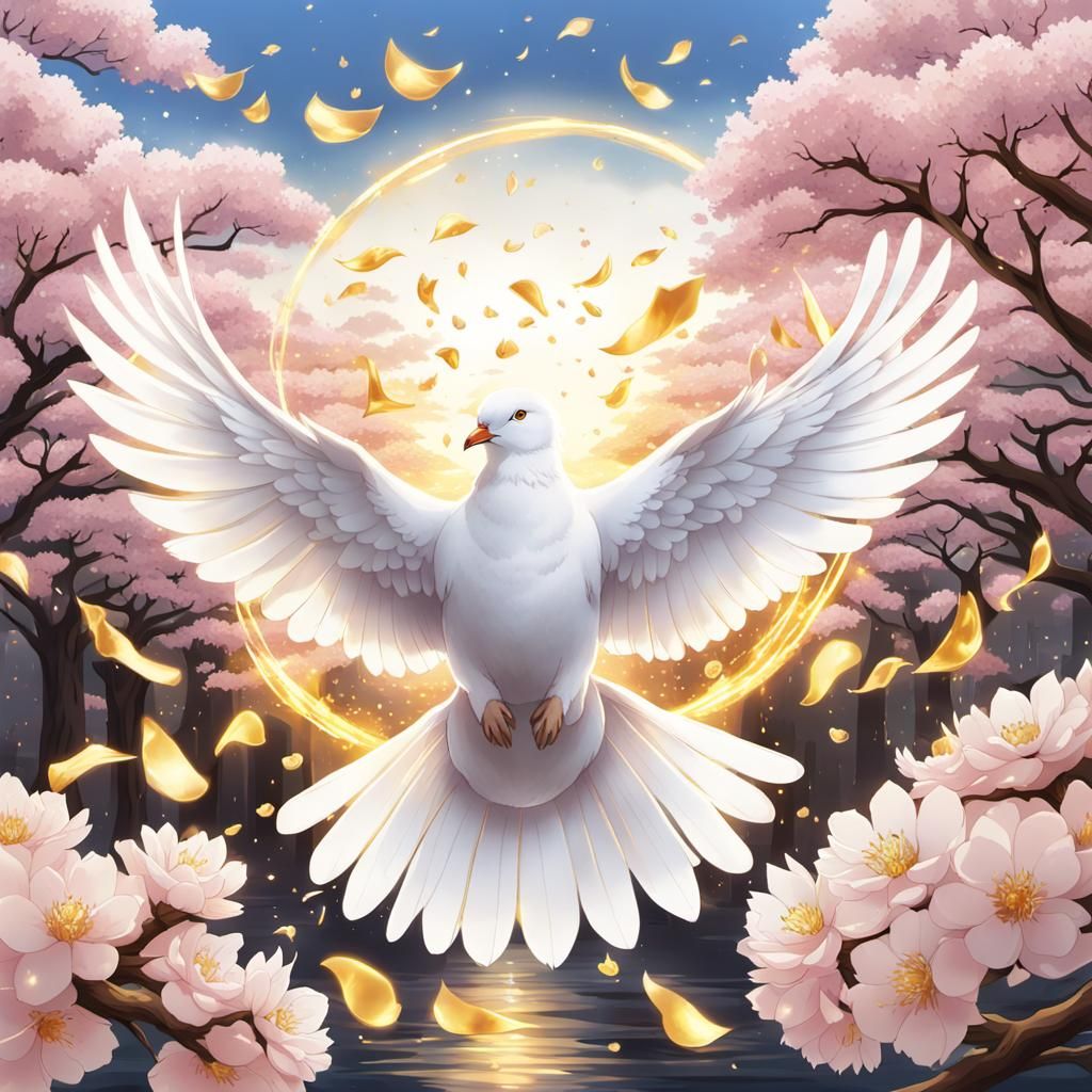 The bird of peace and the sakura trees