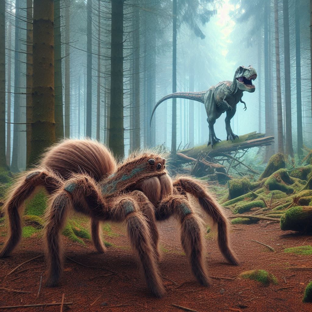 Prehistoric Spider and a Tyrannosaurus Rex