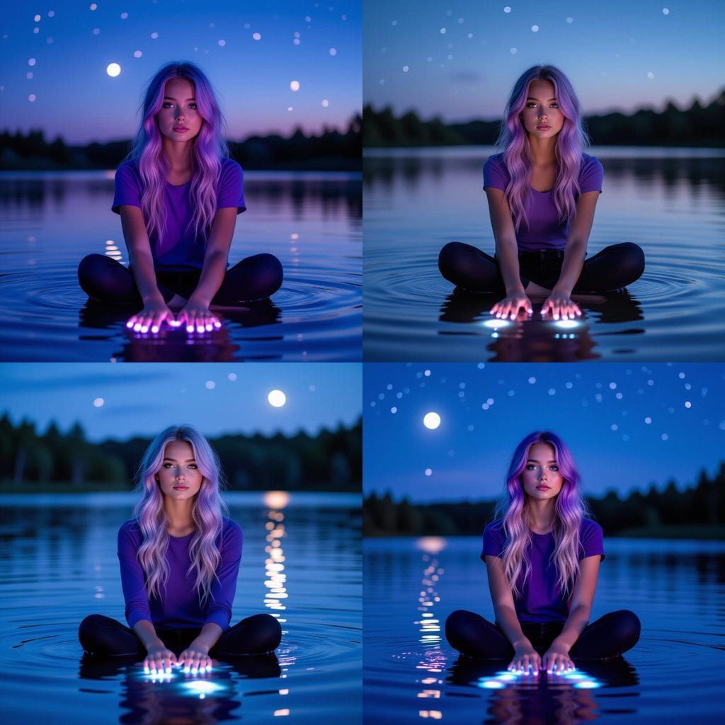 a twelve year old celestial being that looks like a human but has beautiful gradient purple and blonde hair. she has ver...