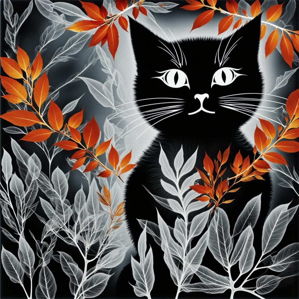 <lora:Autumn Graphic:1.0> Rayograph Photogram bright leaves of autumn