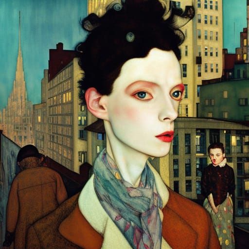 Friends in City at Night, Surreal Style