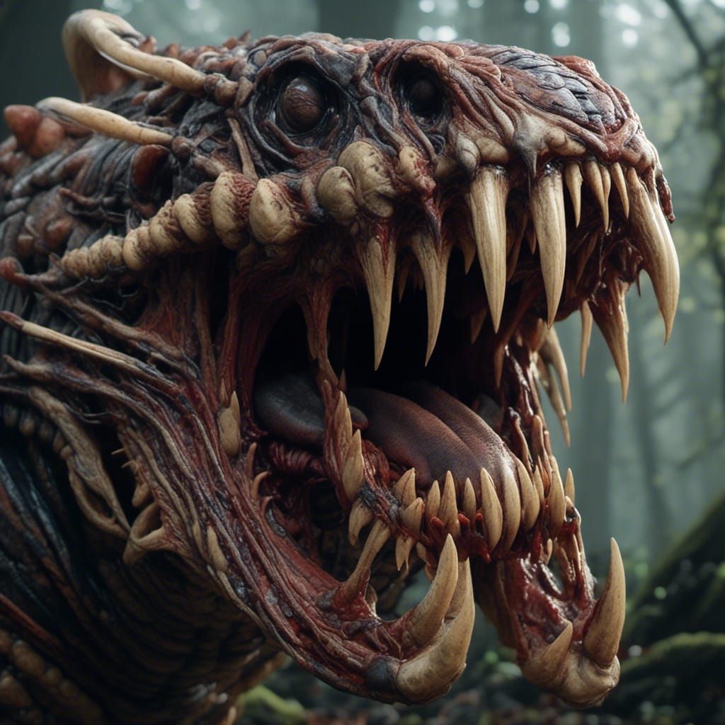 <lora:Atrocity:1.0> a nightmare creature, wide open mouth, huge jaws, sharp mandibles, photorealistic