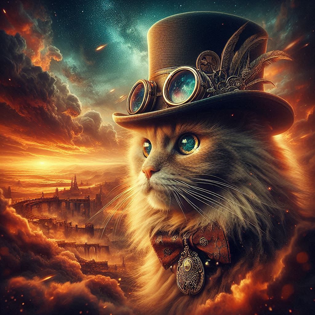 Steampunk cat top hat (open prompt)