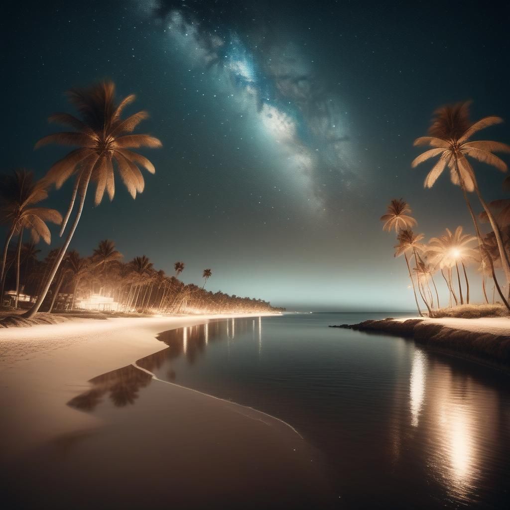 Serene Starry Beach: Soft Focus Aerial Photography