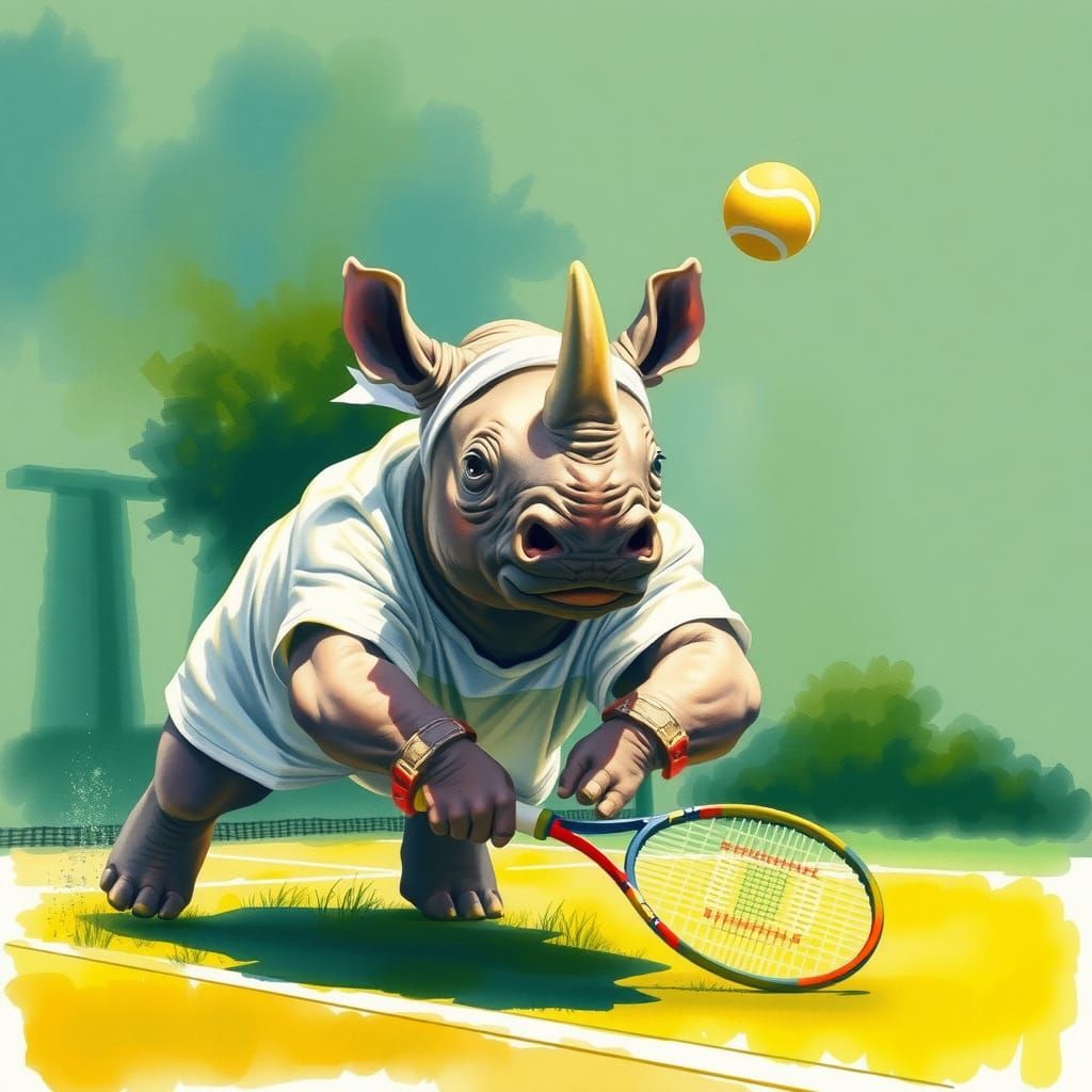 Tennis Rhino  by @Alyarie