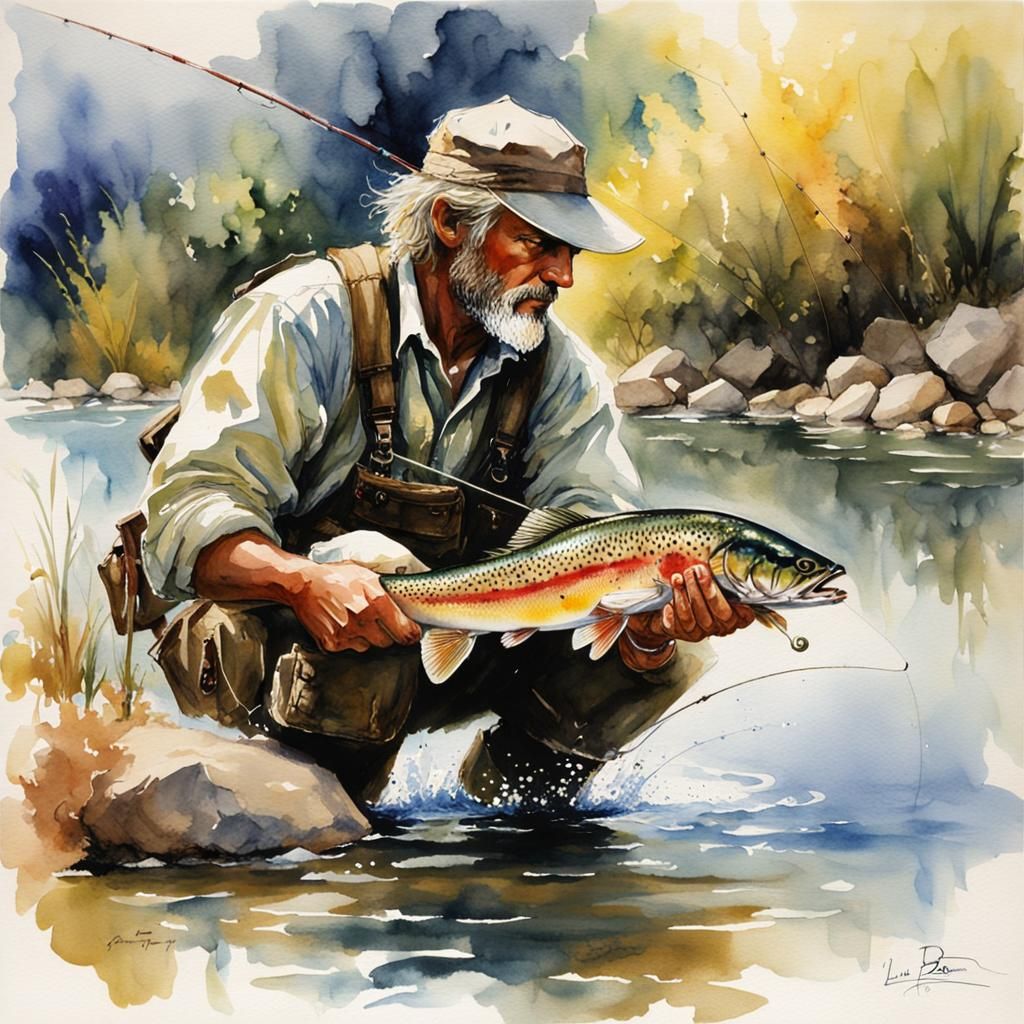 Man fly fishing for trout  by @Dr_Strange