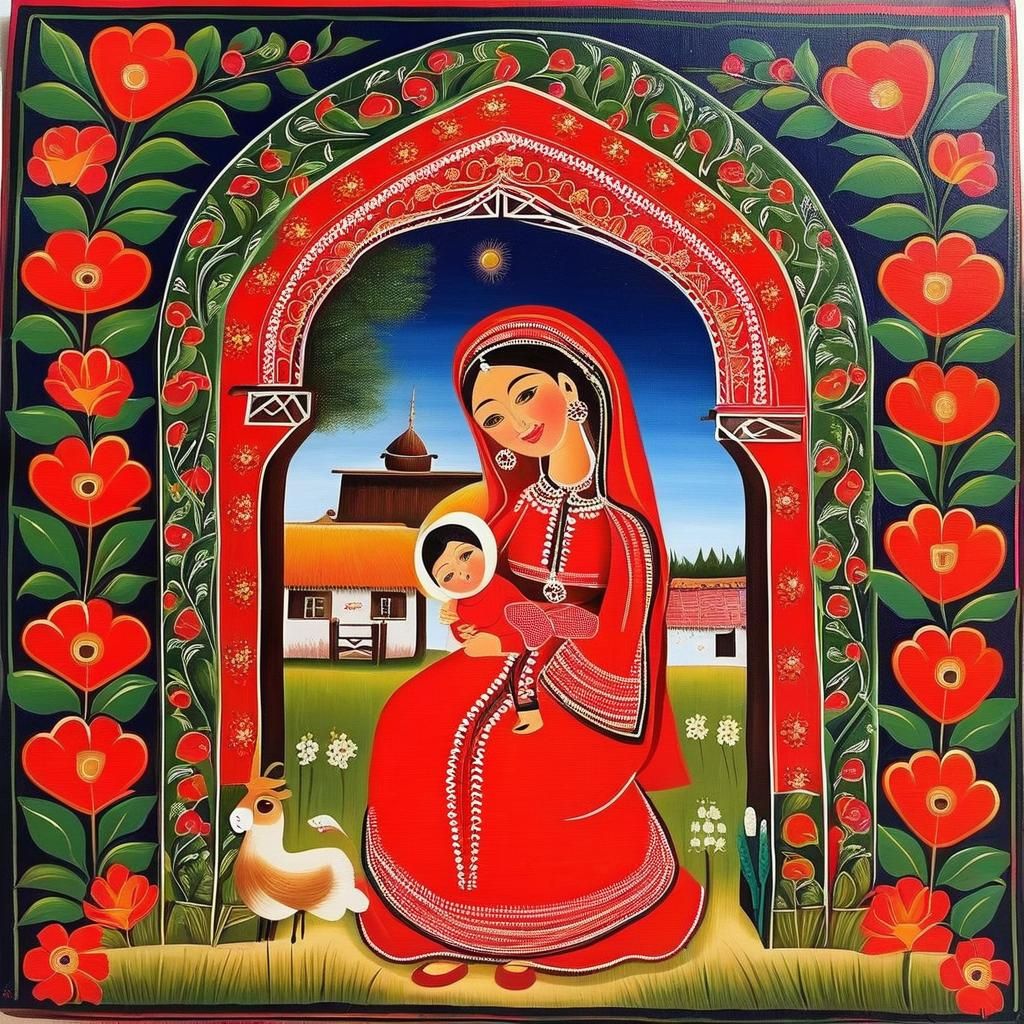 Folk Art Painting with Excellent Composition