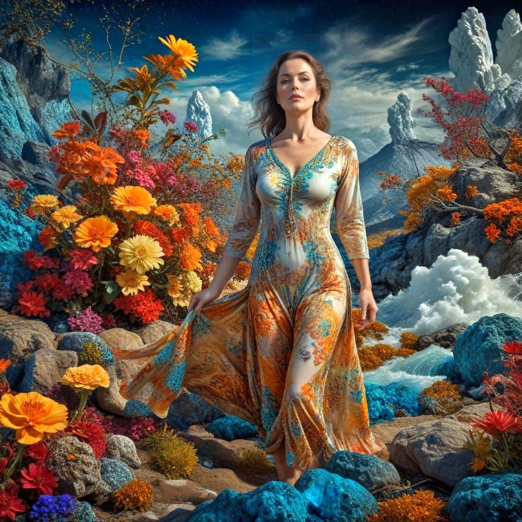 Elegant Lady in Surrealistic Paradise