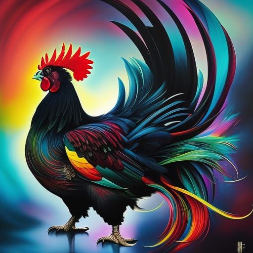 magic black rooster - AI Generated Artwork - NightCafe Creator