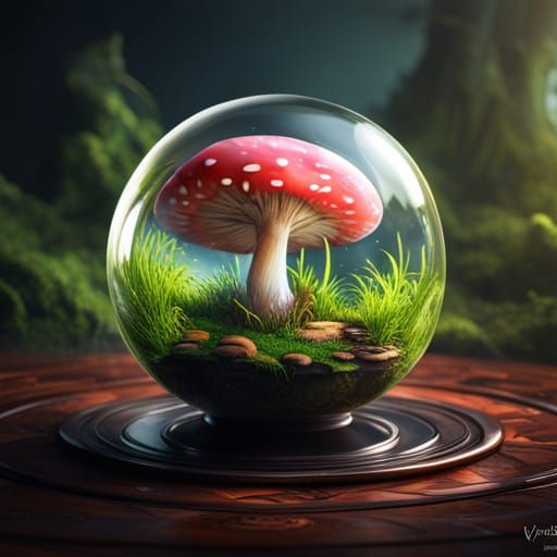 Mushroom in Glass Ball: Detailed Matte Painting