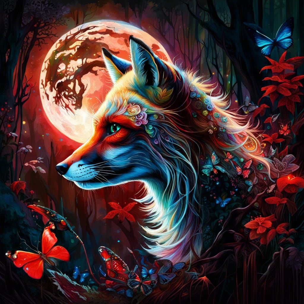 Enchanted Fox in Rainforest, Luminous Masterpiece