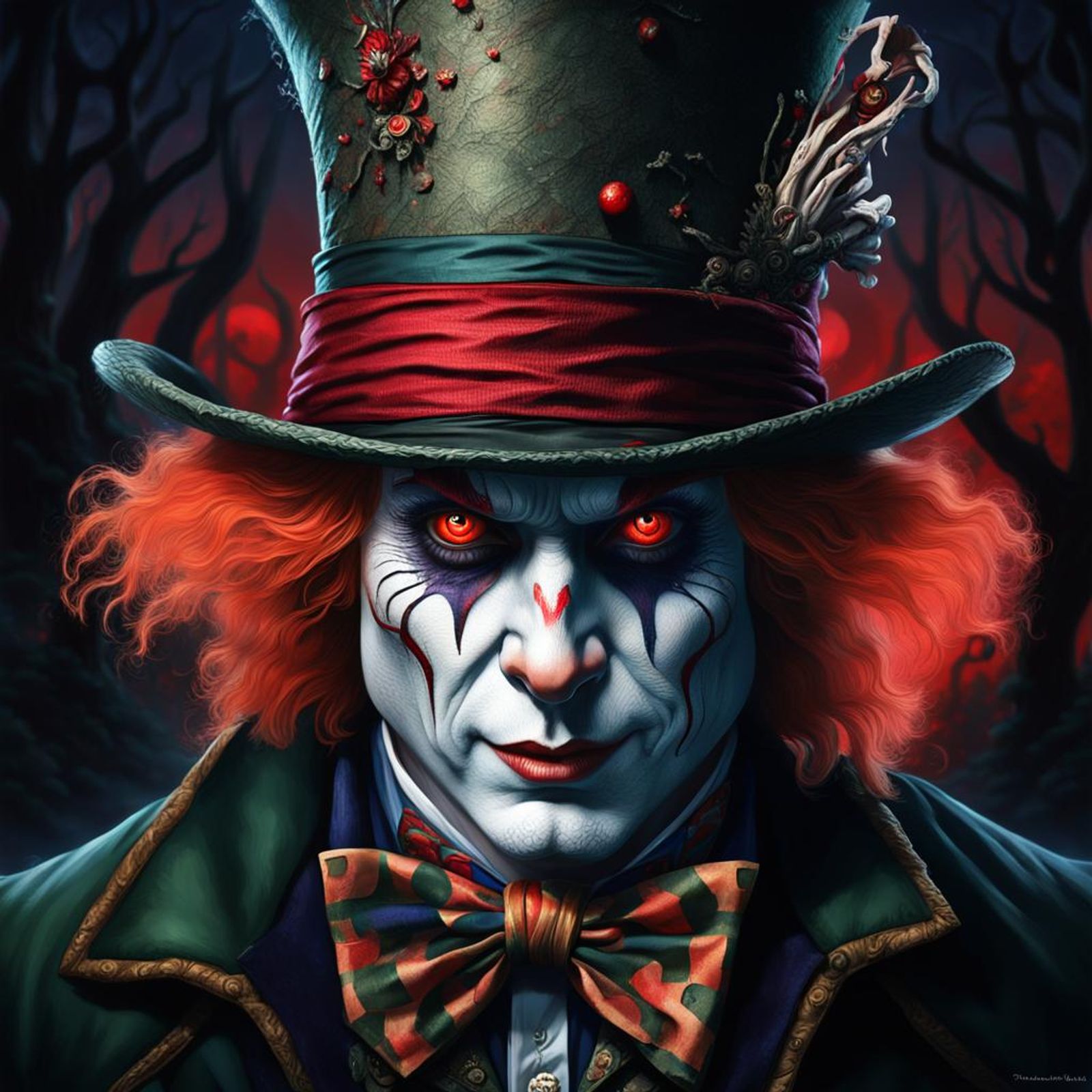 Photorealistic head and shoulders portrait of a evil Mad Hatter whit ...