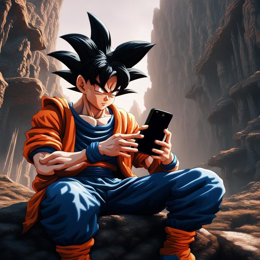 Goku on his phone - AI Generated Artwork - NightCafe Creator