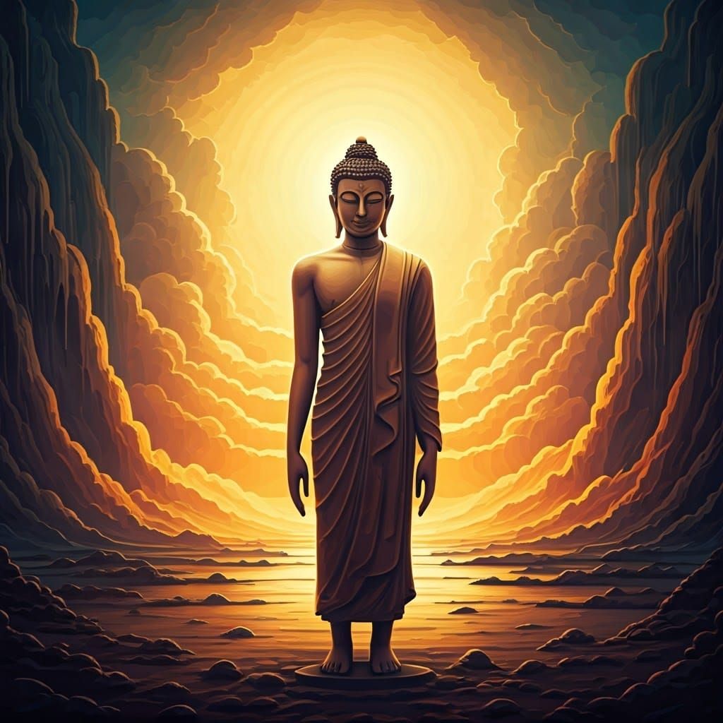 Surrealist Buddha in Ethereal Cloudscape