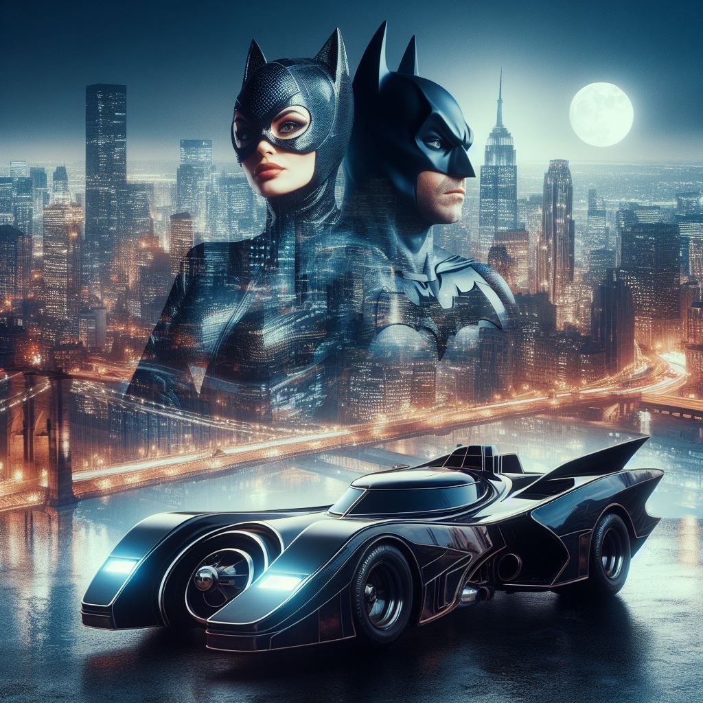 Batman and Catwoman double exposure