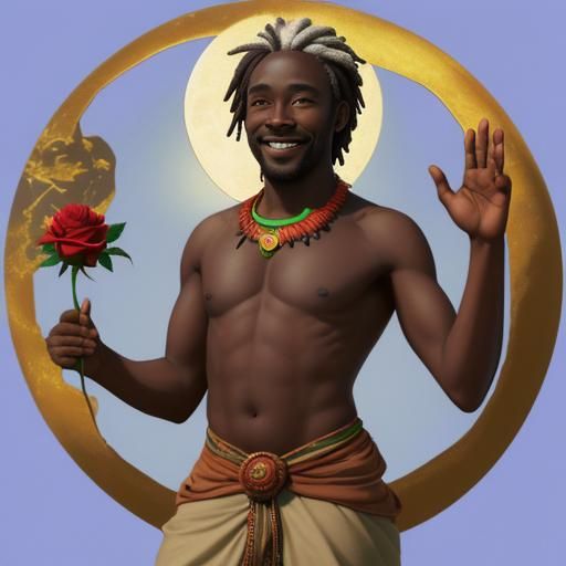Smiling Handsome Irish-African Father Solstice wearing a ros...