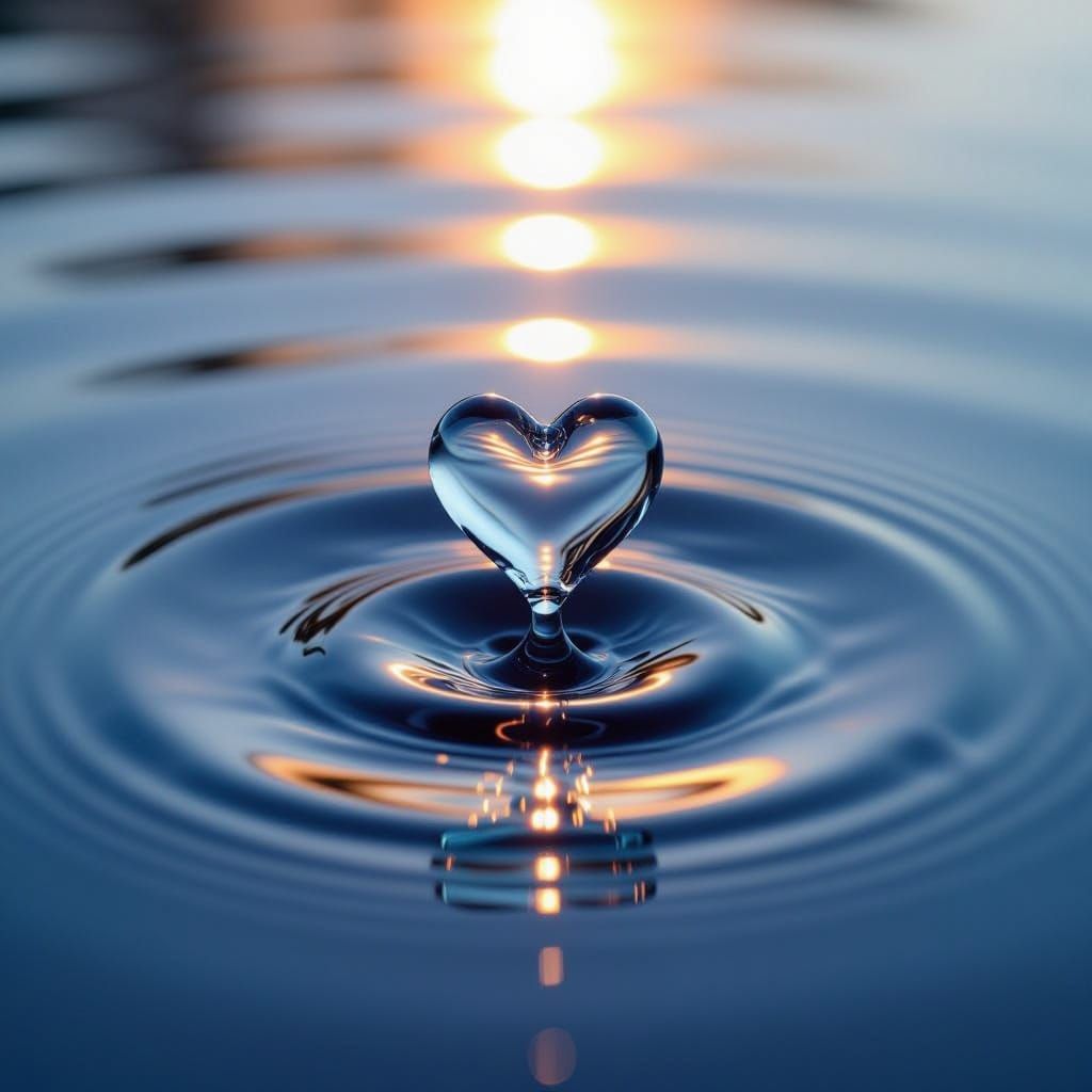 Heart-Shaped Water Drop Splash Macro Photography