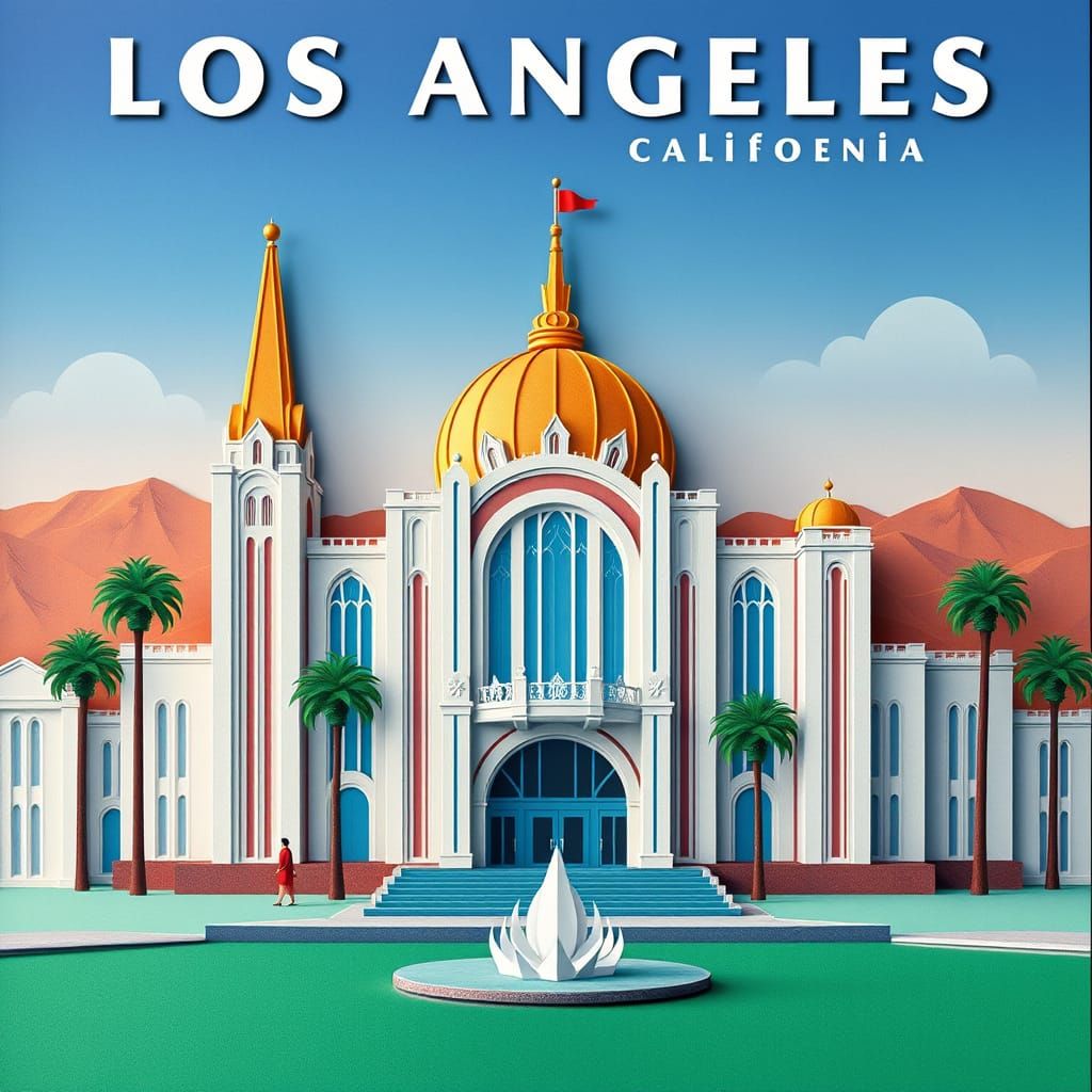 Vintage Art Deco Travel Poster of Los Angeles City Hall