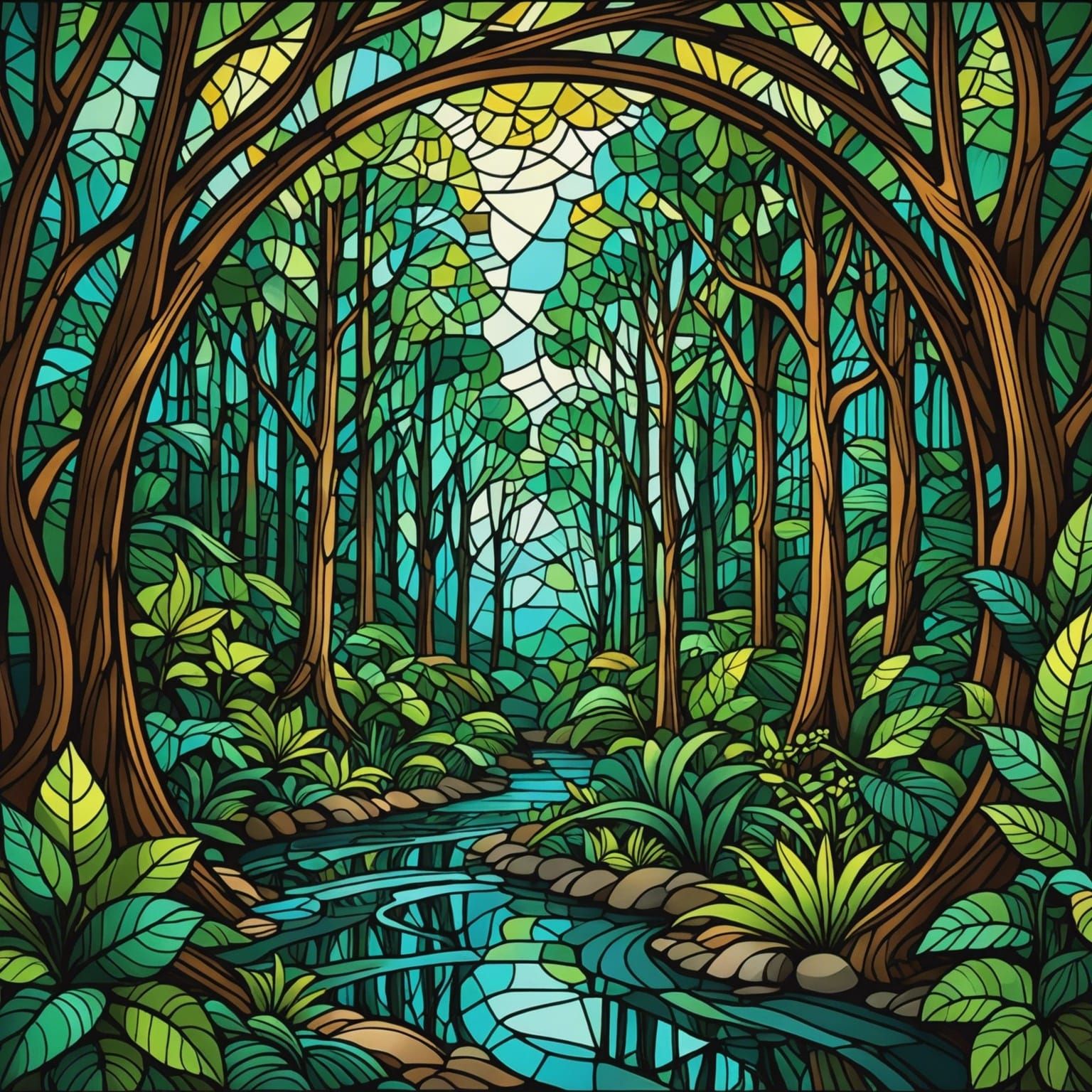 Rainforest in stain glass