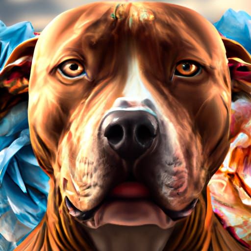 Pitbull dog with roses