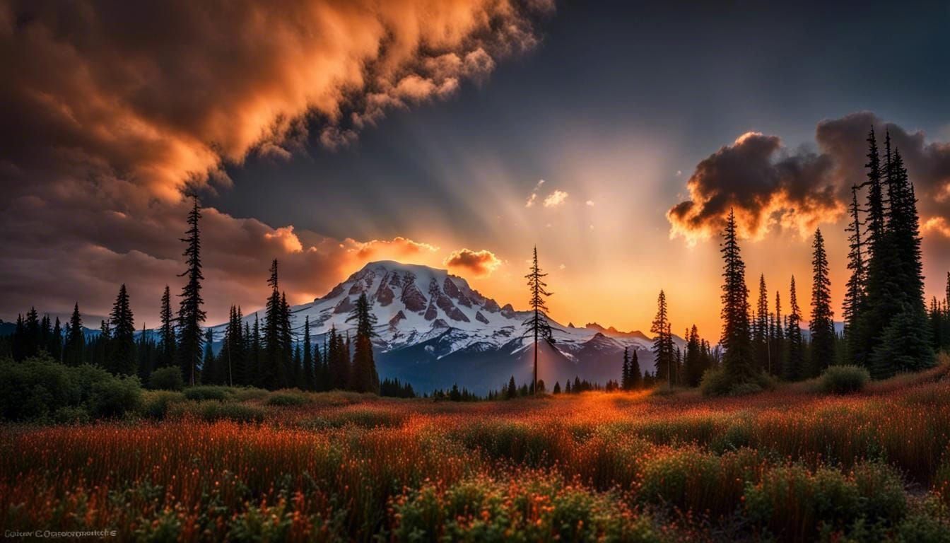 Mt Rainier from a Meadow