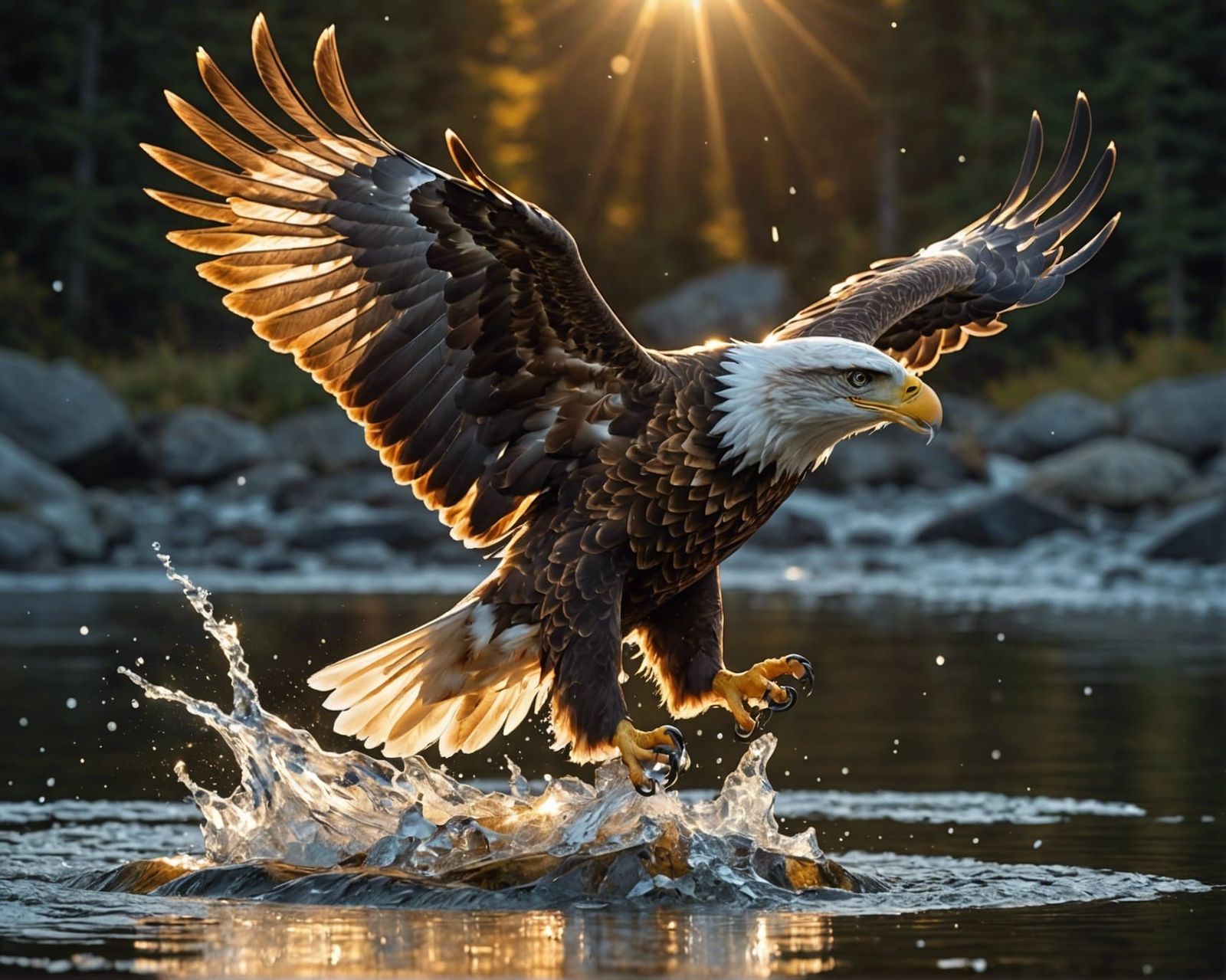 Eagle catching salmon