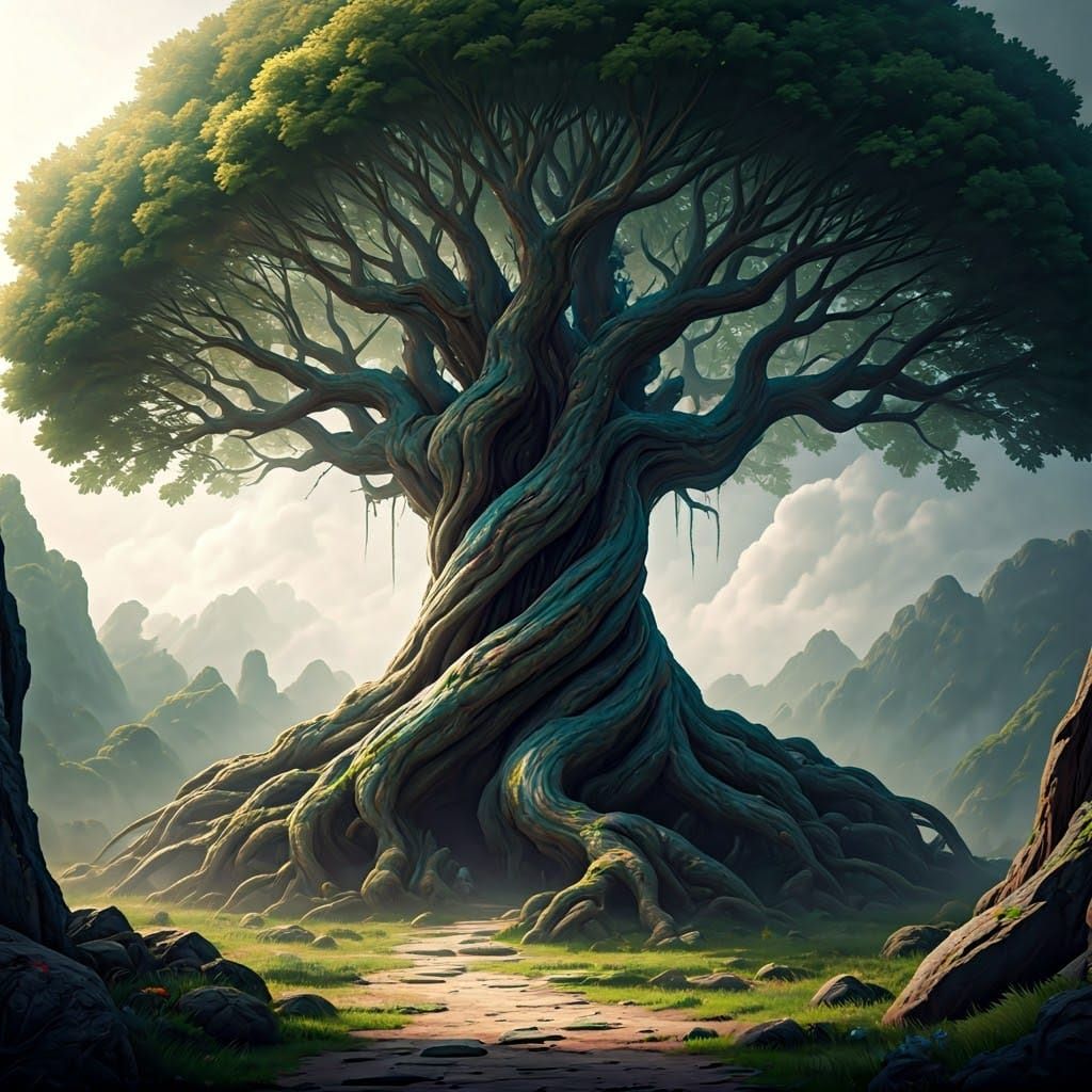 Mystical Tree in Ancient Forest: Matte Painting
