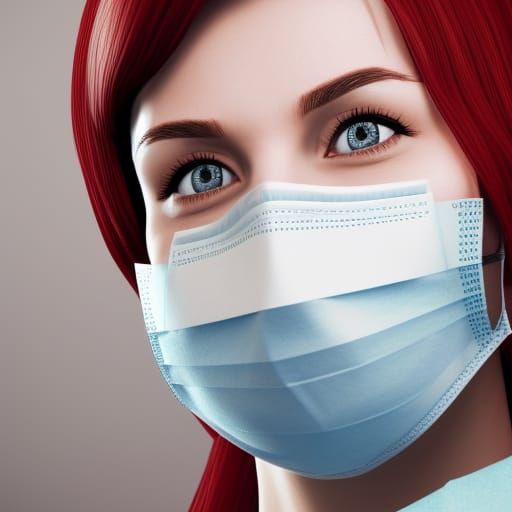 Female dentist with Red hair wearing gloves and a surgical m...