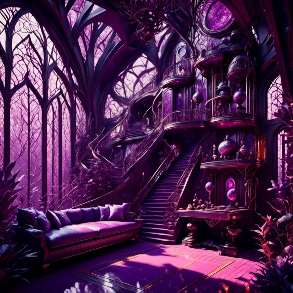 Futuristic Purple House in Geometric Fauvism Style