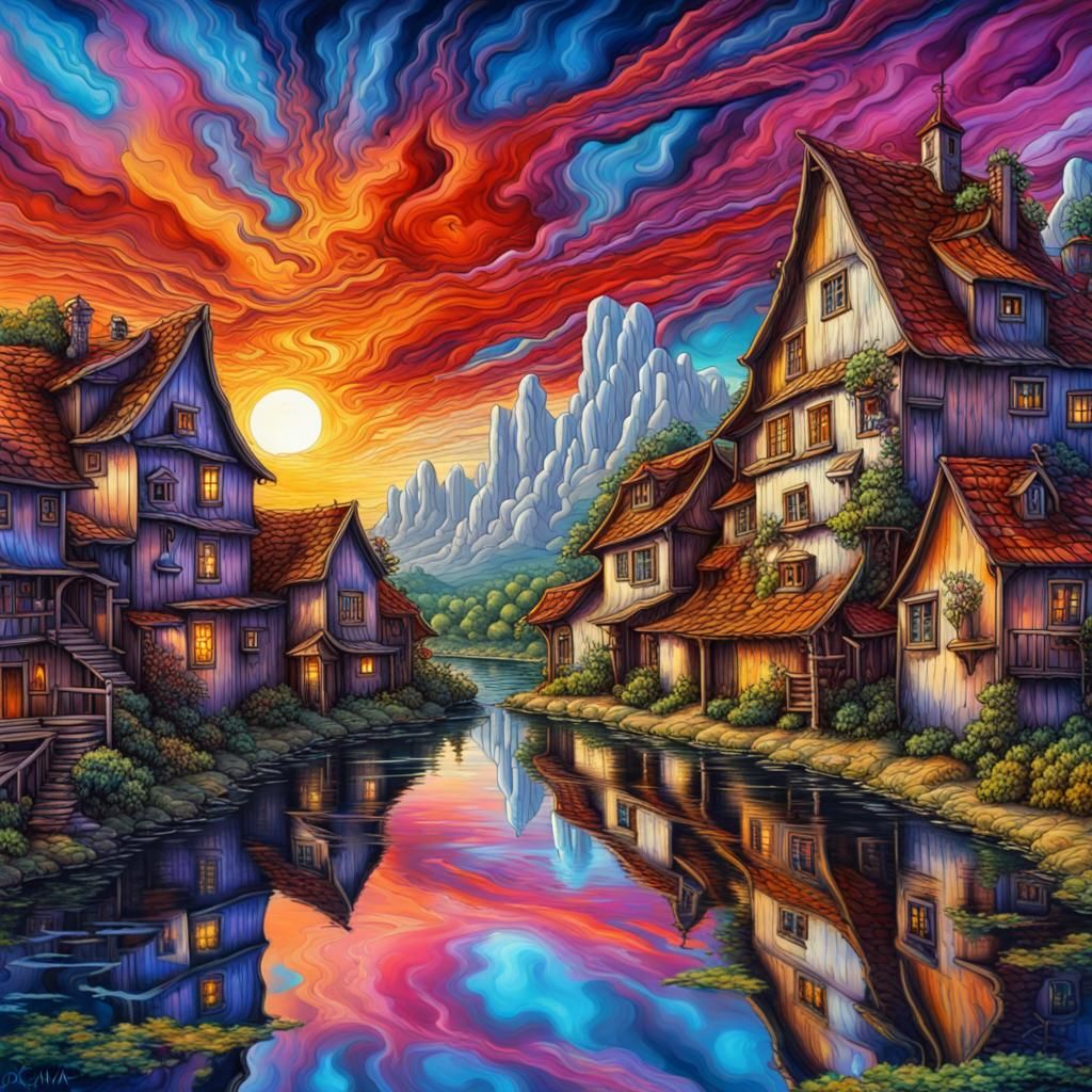 Village reflection on water..