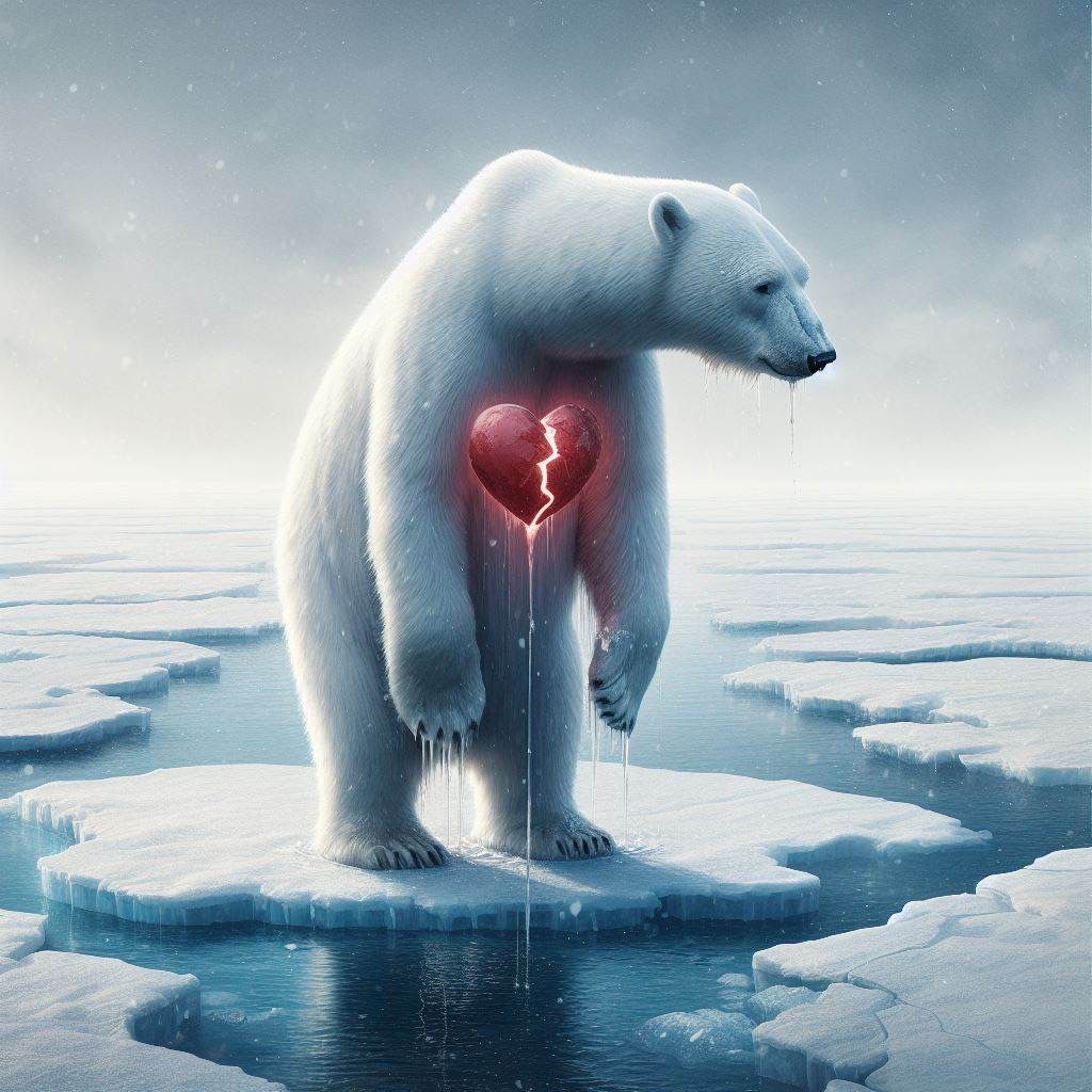 Broken Hearted Polar Bear on Melting Ice