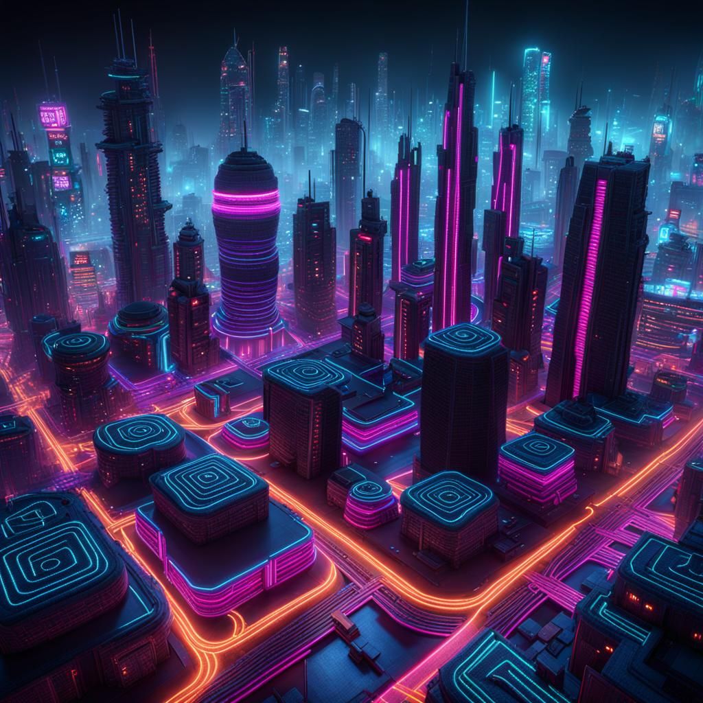 cyberpunk city made from yarn,crochet, made with blender, vista ...