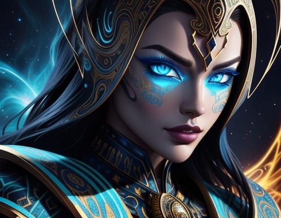 Stylized Face Emerging from Swirling Cosmic Patterns