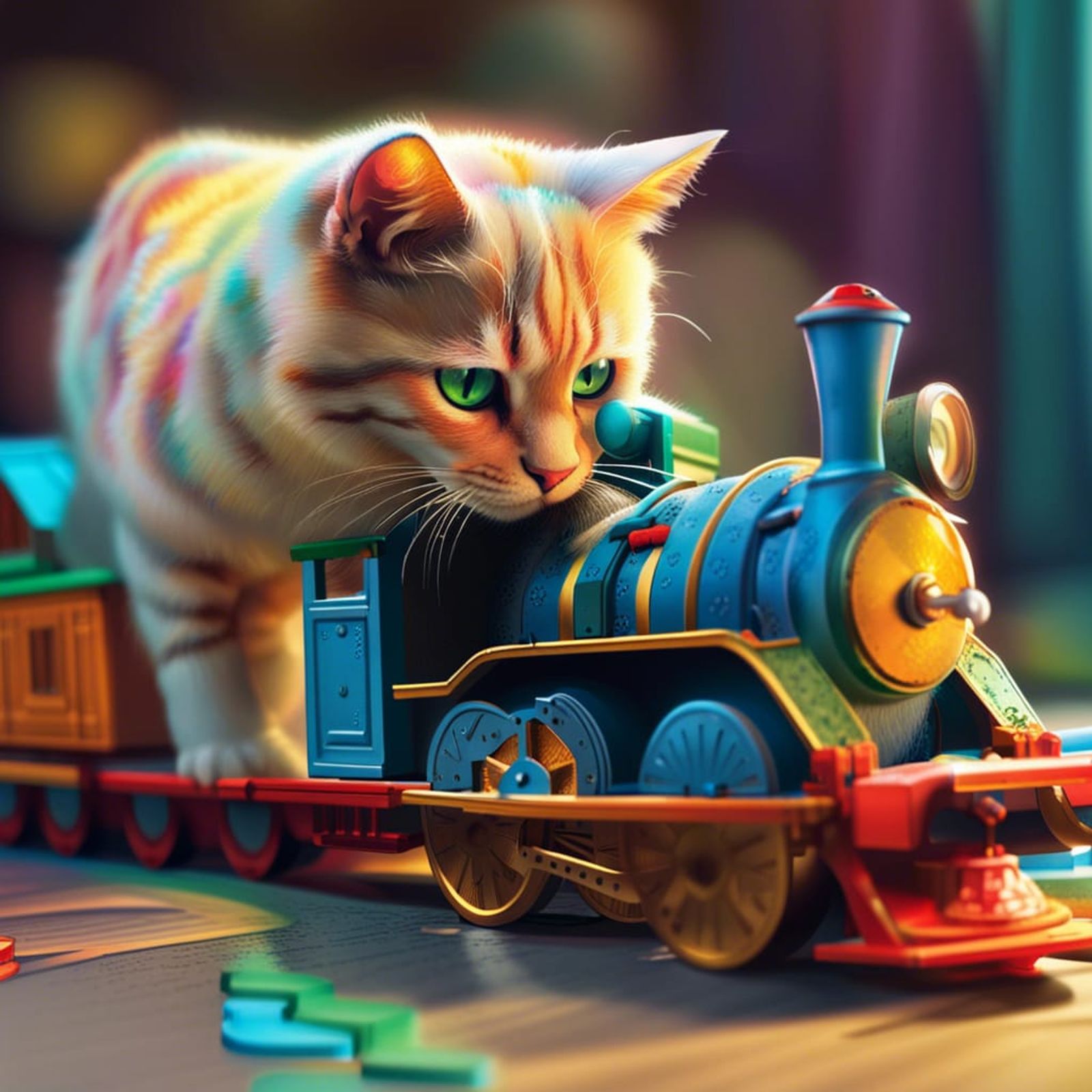 cat riding a train