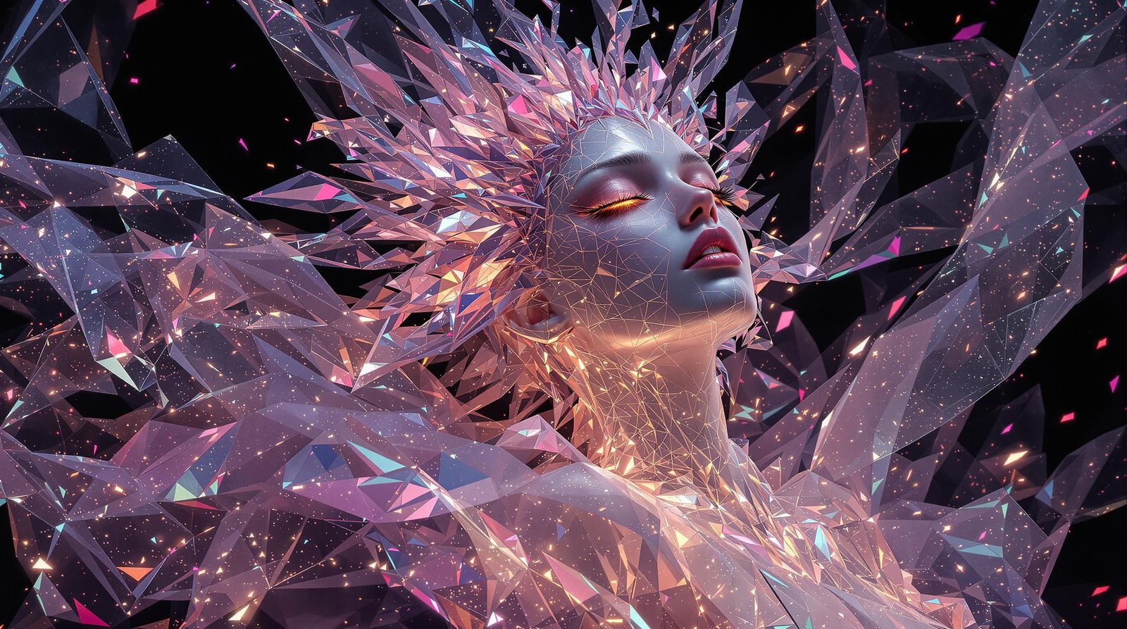 A delicate, crystalline female form, shrouded in mystery