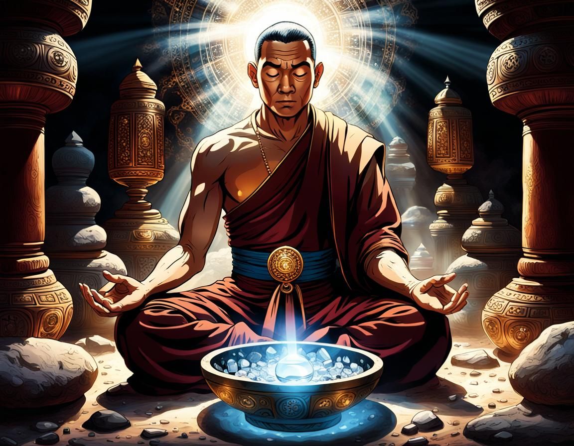 Tibetan monk meditating - AI Generated Artwork - NightCafe Creator